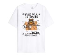 Cadeau Plus T-Shirt Personnalisé - Je Ne suis Pas A La Retraite Papy Ours - Cadeau Fete des Papy Personnalisé, Cadeau Grand Pere Personnalisé, Tee Shirt Personnalisable Papy, T-Shirt Papi (Blanc)