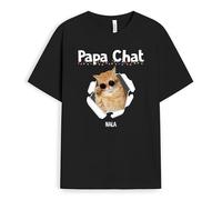 Cadeau Plus T-Shirt Personnalisé - Papa Chat Branché À Noël - Cadeau Fan de Chat, Tshirt Personnalisé Homme, Tee Shirt Animaux Homme, Tee Shirt Homme Chat, Tee Shirt avec Chat, Tshirt Papa Chat
