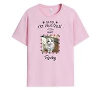 Cadeau Plus T-Shirt Personnalisé Photo Et Prénom De Votre Chat/Chien - La Vie Est Plus Belle avec - Cadeau Noel Femme, Homme, Idee Cadeau pour Amoureux des Chiens Et des Chats
