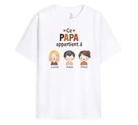 Cadeau Plus T-Shirt Personnalisé Prénom - Ce Papy Papa, Cette Mamie Maman Appartient À - Cadeau Maman personnalisé (FR/ES, Alpha/Lettres, S, 5TG, Taille Normale, Taille Normale, 3 Enfants)