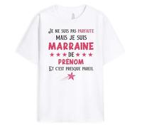 Cadeau Plus T-Shirt Personnalisé Prénom - Je Ne suis Pas Parfait mais Je suis Parrain Marraine - Cadeau Parrain Marraine Bapteme, Cadeau Noel Parrain, Cadeau Marraine Noel, Tee Shirt Parrain