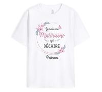Cadeau Plus T-Shirt Personnalisé Prénom - Je suis Une Maman, Mamie, Mamou, Marraine, Tata, Belle-Mère Qui Déchire - Cadeau Fete des Meres, Cadeau Noel, Cadeau Baptême, T Shirt Personnalisé Femme