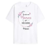 Cadeau Plus T-Shirt Personnalisé Prénom - Je suis Une Maman, Mamie, Mamou, Marraine, Tata, Belle-Mère Qui Déchire - Cadeau Fete des Meres, Cadeau Noel, Cadeau Baptême, T Shirt Personnalisé Femme