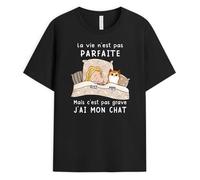 Cadeau Plus T-Shirt Personnalisé Prénom - La Vie N’Est Pas Parfaite - T Shirt Drole, Idee Cadeau Femme Theme Chat (FR/ES, Alpha/Lettres, S, 5TG, Taille Normale, Taille Normale, 1-Chat)