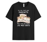 Cadeau Plus T-Shirt Personnalisé Prénom - La Vie N’Est Pas Parfaite - T Shirt Drole, Idee Cadeau Femme Theme Chat (FR/ES, Alpha/Lettres, S, 5TG, Taille Normale, Taille Normale, 3-Chats)