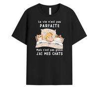 Cadeau Plus T-Shirt Personnalisé Prénom - La Vie N’Est Pas Parfaite - T Shirt Drole, Idee Cadeau Femme Theme Chat (FR/ES, Alpha/Lettres, S, 5TG, Taille Normale, Taille Normale, 2-Chats)