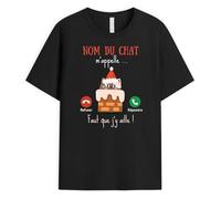 Cadeau Plus T-Shirt Personnalisé Prénom - Mon Chat m'appelle Faut Que J'y Aille ! - Cadeau Chat, Cadeau Chat pour Femme, Idee Cadeau Femme Chat, Tshirt Chat, Tee Shirt Chat, Pull Noel Chat