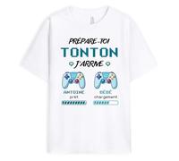 CADEAU PLUS T-Shirt Personnalisé Prénom - Prépare-Toi, Tonton, J'Arrive - Cadeau Personnalisé Tonton, Cadeau Annonce Grossesse Tonton, Super Tonton Cadeau, Tee Shirt Tonton, Tshirt Tonton Personnalisé