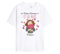 Cadeau Plus T-Shirt Personnalisé Prénom - Vivre d'amour et de Rosé - Cadeau Rigolo Femme, Cadeau Humoristique pour Noel, Cadeau Humour Femme, Tee Shirt Femme Humour, Tee Shirt Humour Femme