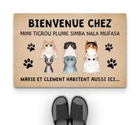 Cadeau Plus Tapis Personnalisé Paillasson - Les Chats vivent Ici Aussi - Tapis personnalisé entrée, Paillasson Entree (6 Chats)
