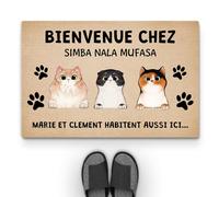 Cadeau Plus Tapis Personnalisé Paillasson - Les Chats vivent Ici Aussi - Tapis personnalisé entrée, Paillasson Entree (3 Chats)