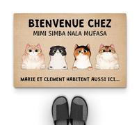 Cadeau Plus Tapis Personnalisé Paillasson - Les Chats vivent Ici Aussi - Tapis personnalisé entrée, Paillasson Entree (4 Chats)
