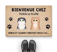 Cadeau Plus Tapis Personnalisé Paillasson - Les Chats vivent Ici Aussi - Tapis personnalisé entrée, Paillasson Entree (2 Chats)