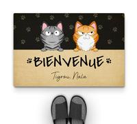 Cadeau Plus Tapis Personnalisé Prénom - Bienvenue chez Les Chats Version Vintage - Tapis Chat, Paillasson Entree, Tapis personnalisé entrée, Paillasson Chat Personnalisé (2 Chats)