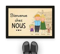 Cadeau Plus Tapis Personnalisé Prénom - Bienvenue chez Nous - Cadeau Cremaillere Maison, Paillasson Personnalisable, Paillasson Original, Tapis Personnalisé Famille (1 Enfant)