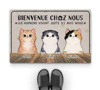 Cadeau Plus Tapis Personnalisé Prénom - Les Humains Vivent Juste Ici avec Nous Version Chats - Paillasson Entree, Tapis personnalisé entrée (#2)