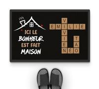 Cadeau Plus Tapis Personnalisé Prénom - Mot Croisé Famille Ici Le Bonheur Est Fait Maison - Cadeau Cremaillere Maison, Paillasson Personnalisable, Paillasson Entree (Modèle #1)