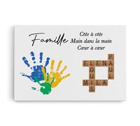 Cadeau Plus Toile Personnalisé - Mots croisés famille personnalisée avec Prénoms et empreintes - Tableau scrabble famille, Tableau personnalisé famille, Cadre toile personnalisée (3 Membres)