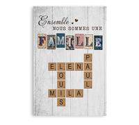 Cadeau Plus Toile Personnalisée - Ensemble Nous Formons Une Famille Version Vintage Avec Mots Croisés - Toile de fond personnalisable, toile personnalisée avec prenom (Modèle #1)