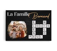 Cadeau Plus Toile Personnalisée - Ensemble Nous Formons Une Famille Version Vintage Avec Mots Croisés - Toile de fond personnalisable, toile personnalisée avec prenom (Modèle #6)