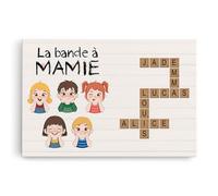 Cadeau Plus Toile Personnalisée La Bande À Mamie Avec Mots Croisés Et Ses Petits-Enfants - Tableau Personnalisé, Tableau Famille Personnalisable, Cadeau Famille Personnalisé (3 Enfants)
