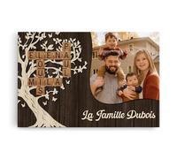 Cadeau Plus Toile Personnalisée - La Famille Version L'Arbre Avec Photo Et Mots Croisés - Cadeau Personnalisé pour Maman, Toile Personnalisée Famille (Modèle 1)