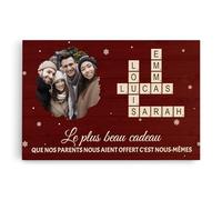 Cadeau Plus Toile Personnalisée - La Famille Version L'Arbre Avec Photo Et Mots Croisés - Cadeau Personnalisé pour Maman, Toile Personnalisée Famille (Modèle 2)