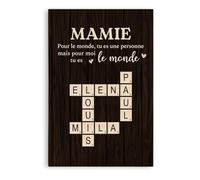 Cadeau Plus Toile Personnalisée - Mamie, Tu Es Le Monde - Cadeau Personnalisé pour Maman, Toile Personnalisée Famille, Cadeau Mamie, Pour Mamie, Tableau Famille Personnalisable (Modèle #1)