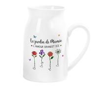Cadeau Plus Vase Fleur Personnalisé - Amour dans Le Jardin De Mamie Maman - Pot de Fleur personnalisé, Vase Mamie, Cadeaux pour Mamie, vases ceramique decoratif (4 Enfants)