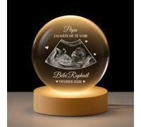 Cadeau Plus Veilleuse Boule De Cristal Personnalisée - Amour De Future Maman/Futur Papa - Boule Echographie, Memory Sphere, Lampe Personnalisée, Boule Lumineuse LED (Modèle #1)