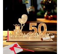 Cadeau pour 50e Anniversaire en Bois, Carte Anniversaire 50 Ans, 50e Anniversaire Décoration Homme Femme, Plaque En Bois Livre D'Or 50 Ans avec Guirlande Lumineuse LED, Décoration de Table Livre d'or