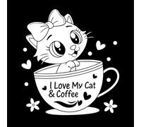 Cadeau pour amoureux des chats : graphique mignon avec chat et café Stickers gravés 54.6x59cm N'abîme pas le mur Blanc