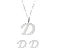 Cadeau pour Femme Acier Ensemble Bijoux En Acier Inoxydable Pendentif Bijoux D'oreilles Unisexe Anglais Lettres Pas Facile À Estomper Collier