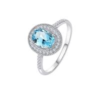 Cadeau pour Femme Alliance Femme 64 Or Blanc 18 Carats AU750 avec 1 CT D'Aigue-Marine Bleue et 0,2 CT de Diamant Blanc Solide Non Plaqué Mode pour Tante Nouvelle Année Bijoux