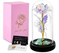 Cadeau pour femme,Rose éternelle dans un verre,avec lumières LED,Fleurs artificielles,Cadeau pour Noël, anniversaire