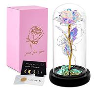 Cadeau pour femme,Rose éternelle dans un verre,La Belle et la bête,Rose dans dôme en verre avec lumières LED,Fleurs artificielles,Cadeau pour Noël, anniversaire, maman, petite amie, grand-mère