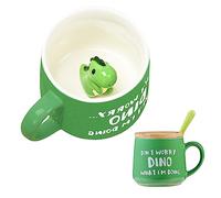 Cadeau pour femme - Tasse à café avec couvercle cuillère - Motif dinosaures mignons - Pour la Saint-Valentin, la fête des mères, Halloween, Noël, pour sa femme, maman, grand-mère, garçon, fille