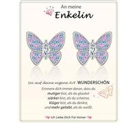 Cadeau pour fille, nièce, petite-fille, boucles d'oreilles papillon hypoallergéniques en argent 925 pour fille, anniversaire, Noël, remise des diplômes, Saint-Valentin, Or blanc