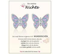 Cadeau pour fille, nièce, petite-fille, boucles d'oreilles papillon hypoallergéniques en argent 925 pour fille, anniversaire, Noël, remise des diplômes, Saint-Valentin, Or blanc