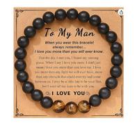 Cadeau pour homme - Bracelet infini pour homme, papa, mari, petit ami, fils, petit-fils, frère, neveu, oncle - Cuir tressé marron - Acier inoxydable - Gravure « Love You Forever Jewelry » (To My Man)
