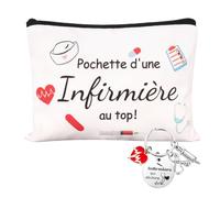 Cadeau pour Infirmière Collègue Femme 1 Trousse de Toilette 1 Porte-Clés Infirmière avec Cœur Stéthoscope Seringue Petit Bazar Idées Cadeaux Kit Accessoires Idéal pour Remerciement, Anniversaire
