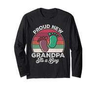 Cadeau pour la première fois avec inscription « Proud New Grandpa It's A Boy Grandpa To Be » Manche Longue
