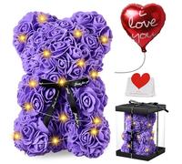 Cadeau pour la Saint-Valentin, Ours en Rose, Rose Bear Teddy Flower avec Lumières, Cadeau entièrement assemblée,y Compris Boîte-Transparente et Carte d'amour, Cadeaux Mignons pour Femme Petite Amie