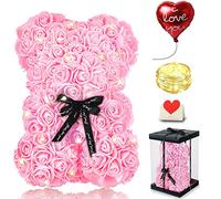 Cadeau pour la Saint-Valentin, Ours en Rose, Rose Bear Teddy Flower avec Lumières, Cadeau entièrement assemblée,y Compris Boîte-Transparente et Carte d'amour, Cadeaux Mignons pour Femme Petite Amie