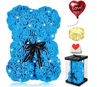 Cadeau pour la Saint-Valentin, Ours en Rose, Rose Bear Teddy Flower avec Lumières, Cadeau entièrement assemblée,y Compris Boîte-Transparente et Carte d'amour, Cadeaux Mignons pour Femme Petite Amie