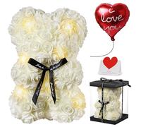 Cadeau pour la Saint-Valentin, Ours en Rose, Rose Bear Teddy Flower avec Lumières, Cadeau entièrement assemblée,y Compris Boîte-Transparente et Carte d'amour, Cadeaux Mignons pour Femme Petite Amie