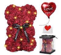 Cadeau pour la Saint-Valentin, Ours en Rose, Rose Bear Teddy Flower avec Lumières, Cadeau entièrement assemblée,y Compris Boîte-Transparente et Carte d'amour, Cadeaux Mignons pour Femme Petite Amie