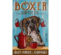 Cadeau pour les amoureux des chiens boxeurs année chien Boxer Dog Coffee Company décoration murale affiche en métal 20,3 x 30,5 cm