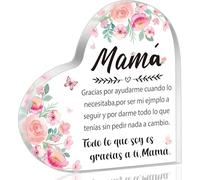 Cadeau pour maman - Regalos para Mamá en acrylique - Cadeau pour maman espagnole - Plaque en forme de cœur en acrylique - Presse-papier souvenir de la part de sa fille, fils, fête des mères