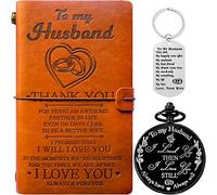 Cadeau pour mari de la part d'une femme, d'un journal en cuir pour mon mari, d'une montre de poche pour mari, d'un porte-clés de la part de sa femme, d'un mari pour un anniversaire, une idée de cadeau pour mari, une épouse à son mari, Marron, noir, argent, Large